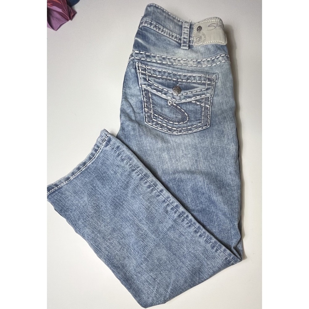 Suki Surplus Silver Jeans Womens Slim Fit Capri Cotton Blend 30 Blue‎